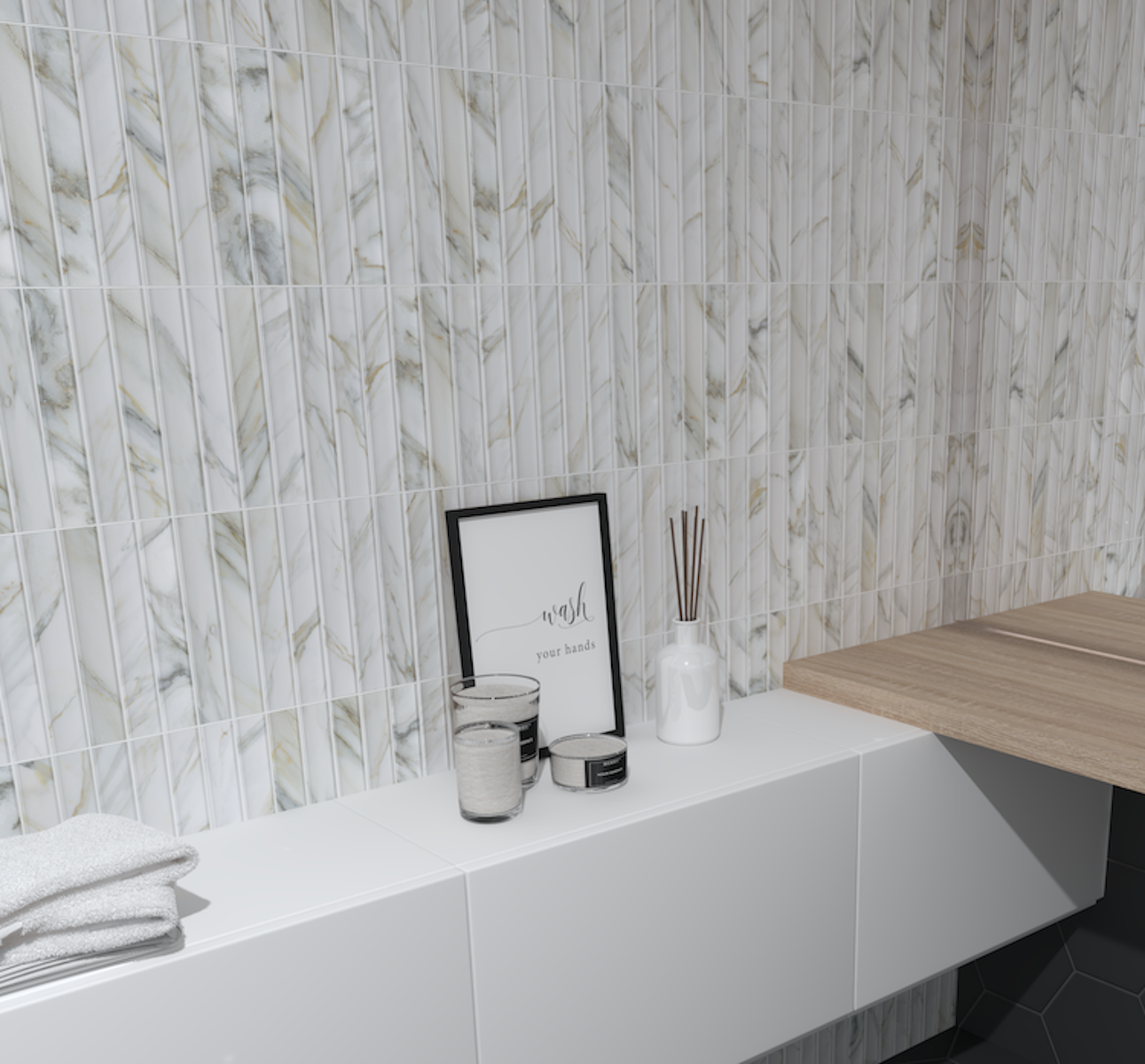 Argos Fluted | 4.5"x9" Porcelain Fluted Marble Look Wall Tile