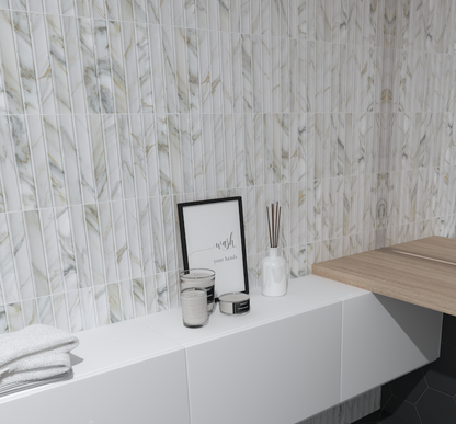 Argos Fluted | 4.5"x9" Porcelain Fluted Marble Look Wall Tile